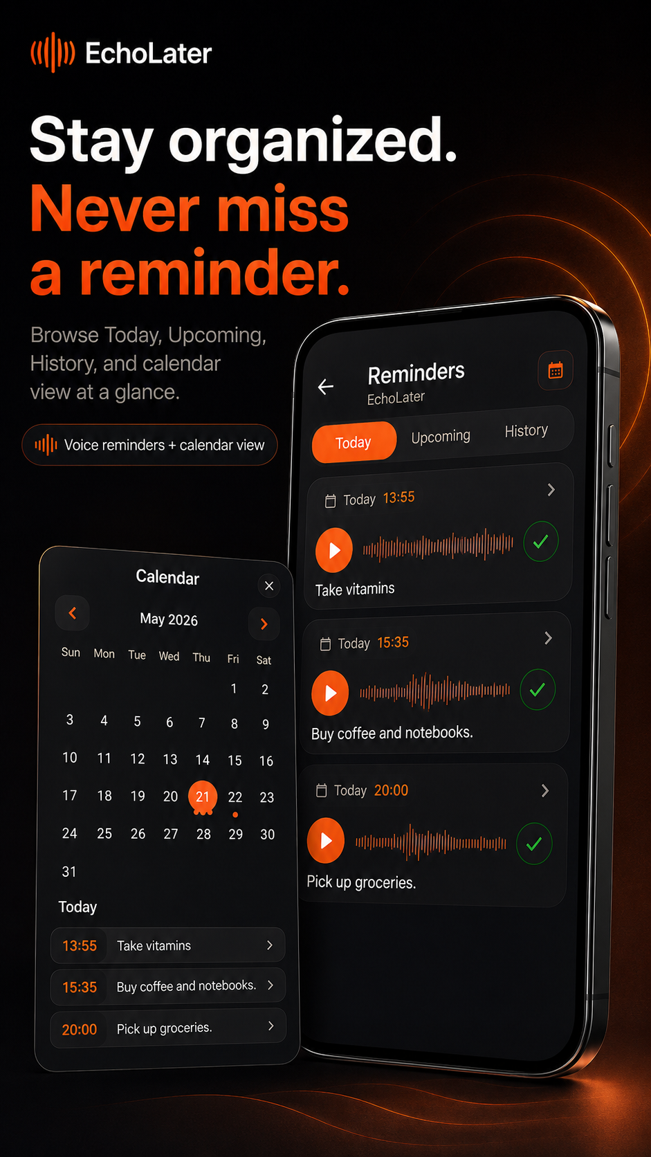 EchoLater reminder organization showcase